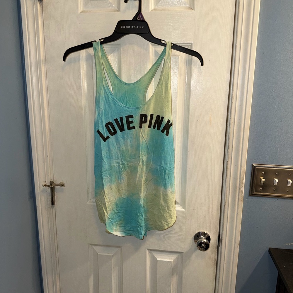 PINK Victoria's Secret Blue and Cream Tank Top